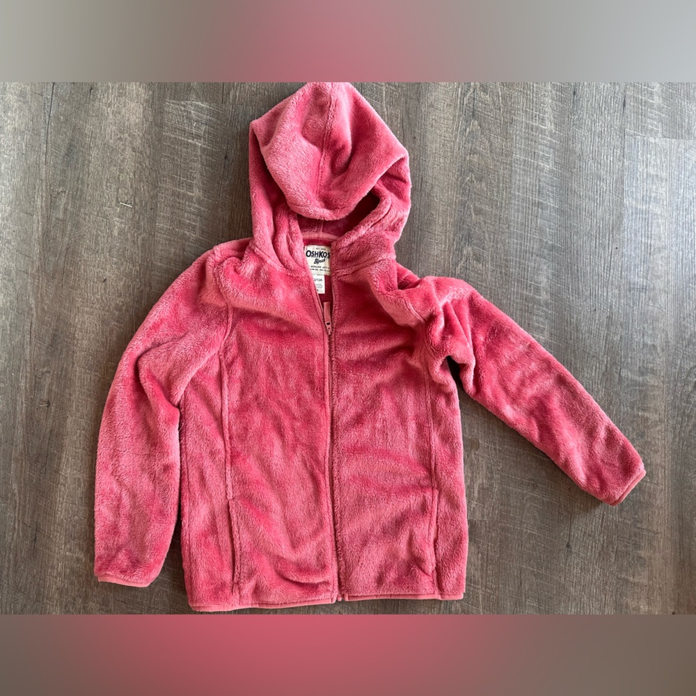 EUC OshKosh B'gosh Fuzzy Pink Hoodie Jacket size 12